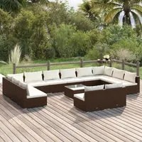 Set Divani da Giardino 13 pz con Cuscini in Polyrattan Marrone 3102146