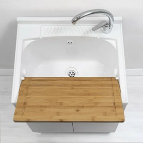 Mobile lavatoio grigio 60x50 cm vasca in resina e asse lavapanni Desya