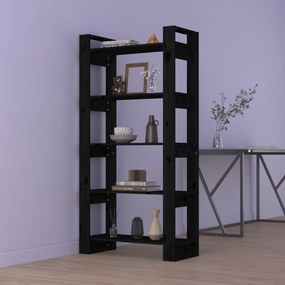 Libreria/divisorio nero 80x35x160 cm legno massello