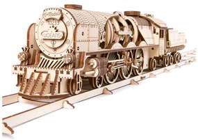 Ugears - 3D puzzle meccanico in legno V-Express locomotiva a vapore con carrello