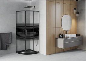 Mexen Rio cabina doccia semicircolare 80 x 80 cm, fasce nere, nero + piatto doccia Flat, nero - 863-080-080-70-20-4170B