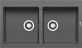 Lavello integrato 2 vasche in granito grigio PYRAMIS Athlos L 50 x L 86 cm