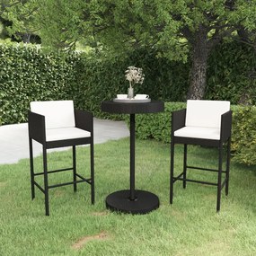Set Bar Da Giardino 3 Pz Con Cuscini Polyrattan Nero /