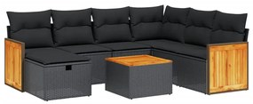 Set Divani da Giardino con Cuscini 8 pz Nero in Polyrattan