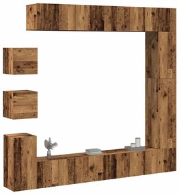 Set Mobile Tv 9 Pz Montato A Parete Legno Antico İn Truciolato /