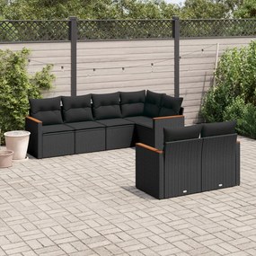 Set Divani da Giardino con Cuscini 7pz Nero Polyrattan