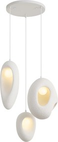 Lampada a sospensione Japandi bianca con paralumi organici 3 luci - Moonstone