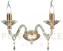 Applique fiamma/2 cristallo e oro 2 luci attacco e14 l.38cm
