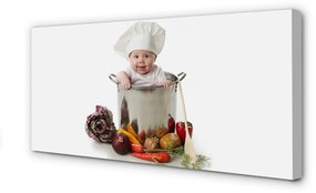 Quadro su tela Un bambino in una pentola di verdure 100x50 cm