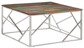 Tavolino Salotto Argento İn Acciaio Inox E Legno Di Recupero /