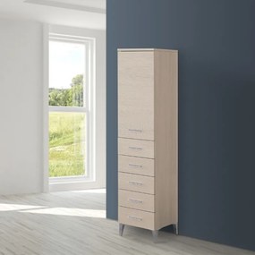 Colonna Bagno color Larice Porta Asciugamani H.154 Multiuso Con 5 Cassetti