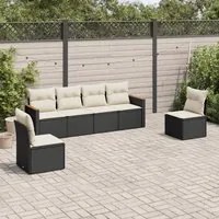 Set Divano da Giardino 6 pz con Cuscini Nero in Polyrattan 3258262