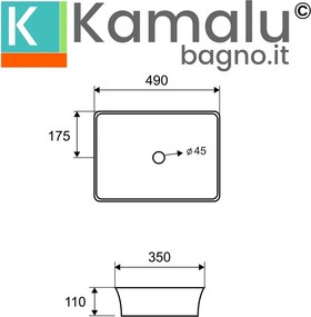 Lavabo appoggio rettangolare 49 cm con bordi arrotondati | KLIT-4900 - KAMALU