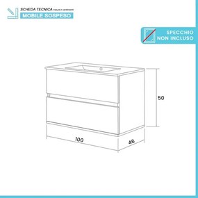 Mobile bagno sospeso 100 cm rovere naturale completo con lavabo Nadia