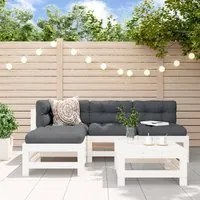 Set Divani da Giardino 5pz con Cuscini in Legno Massello Bianco 3186068