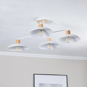 EMIBIG LIGHTING Plafoniera Kobe, 4 luci, acciaio, legno, bianco