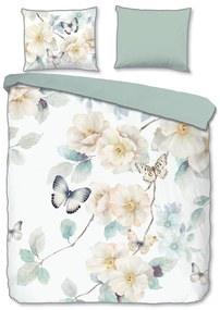 Set copripiumino e federa bianco/verde in raso di cotone per letto matrimoniale ed esteso 200x220 cm Adiwanya – Descanso