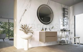 Mobile bagno tortora opaco 60x46 cannettato Urbino due cassetti con lavabo in ceramica frontale