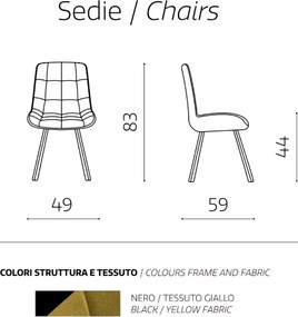 Sedia da cucina in tessuto Giallo gambe metallo FRIEDIC set 2 pz