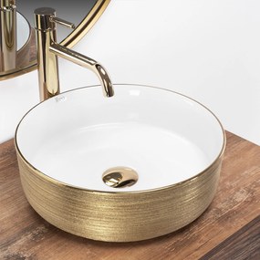 Lavabo da appoggio Rea Sami White Brush Gold