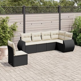 Set divano da giardino 6 pz con cuscini nero in polyrattan