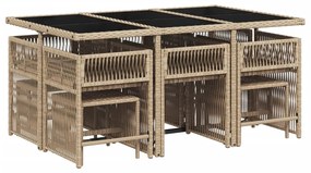 Set pranzo da giardino 11 pz con cuscini beige misto polyrattan