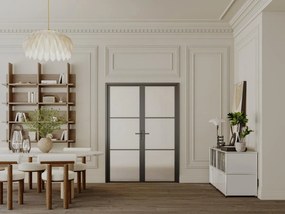 Blocco porta reversibile a due battenti 2 x H204 x L93 cm in Alluminio e Vetro smerigliato Nero  - MASERU