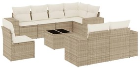 Set divano da giardino 9 pz con cuscini beige in polyrattan