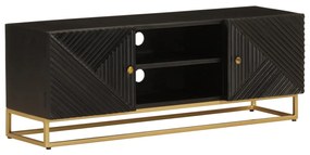 Mobile Tv Nero 110x30x40 Cm İn Legno Massello Di Mango E Ferro /