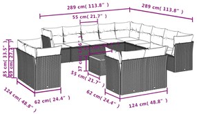 Set divani da giardino 14pz con cuscini in polyrattan grigio