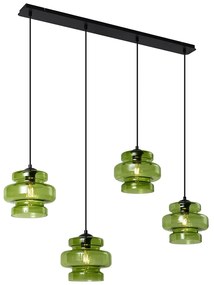 Lampada a sospensione retrò nera con vetro verde 4 luci - Denise