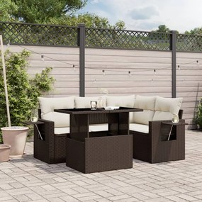 Set divano da giardino 5 pz con cuscini marrone in polyrattan