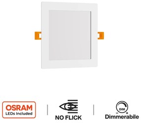 Pannello LED Quadrato 15W, 1.500lm, no Flickering, Foro Ø155x155mm, OSRAM LED - Dimmerabile Colore Bianco Freddo 6.000K