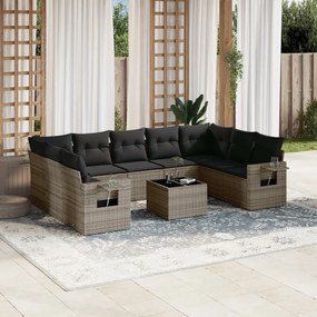 Set divano da giardino 10 pz con cuscini grigio in polyrattan