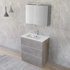 Mobile bagno a terra 80 cm Master grigio con lavabo e specchio contenitore