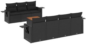 Set divani da giardino con cuscini 8 pz nero in polyrattan