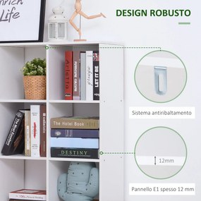 Libreria Moderna 6 Somparti in MDF 91x29,5x91 cm  Bianco...
