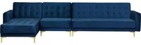 Divano letto ad angolo in tessuto capitonn in velluto blu navy moderna chaise longue a 5 posti componibile a L a 5 posti