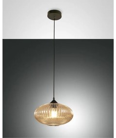 Lampadario Glamour Fiordaliso nero paralume ambrato E27 LA MIA LUCE