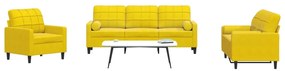 Set Di Divani 3 Pz Con Cuscini E Rinforzi Giallo İn Velluto /