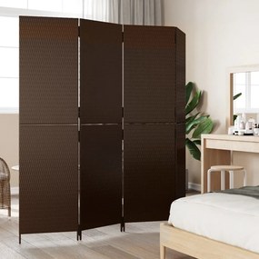 Divisorio per ambienti a 4 pannelli marrone in polyrattan