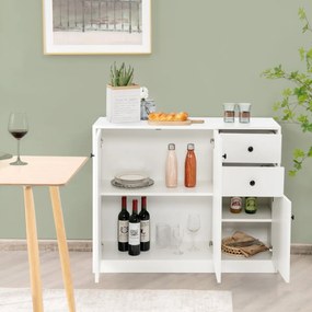 Costway Credenza moderna con 2 cassetti estraibili 3 antes caffale regolabile, Mobile di stoccaggio per cucina Bianco