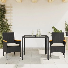 Set Da Pranzo Da Giardino 3 Pz Con Cuscini Polyrattan E Vetro /