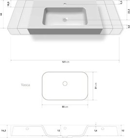 Lavabo sospeso 121x46 cm mineralmarmo finitura bianco opaco