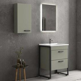 Composizione bagno a terra 65cm: mobile con lavabo, specchio led e pensile IKOS-65 - KAMALU