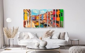 Quadri 5 pezzi – Casette pastello nel villaggio
