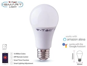 V-TAC Smart Lampada Led Bulb E27 A60 11W WiFi RGB CCT Dimmerabile APP Compatible Amazon Alexa Google Home SKU-212752