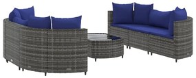 Set divani da giardino 7 pz con cuscini grigio in polyrattan