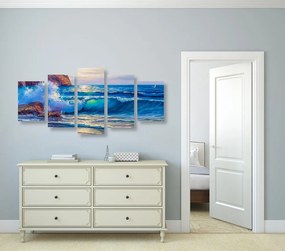 Quadri 5 pezzi – Onde del mare sulla costa