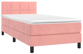 Letto a molle con materasso e led rosa 80x200 cm in velluto